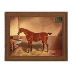 Charles Edward Brittan, The Bright Bay Hunter 'Rallywood' in a stable, 1883, oil on canvas