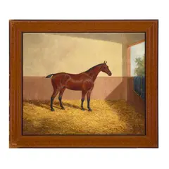 James Clarke, Bay Hunter in a stall, 1890, oil on canvas