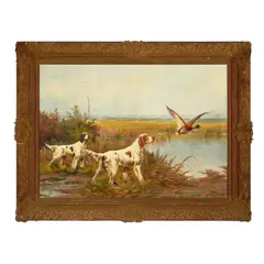Joseph-Auguste Rousselin, Pointers with mallard, oil on canvas