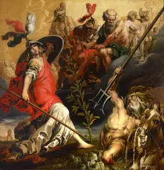 Abraham Bloemaert, A mythological scene with Pallas Athena and Poseidon, oil on canvas