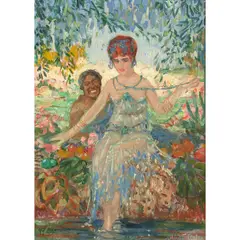 Aimé Stevens, Two ladies in a lush landscape, oil on panel