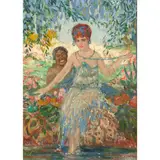 Aimé Stevens, Two ladies in a lush landscape, oil on panel