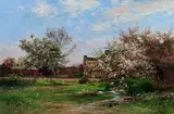 Albert Rigolot, Washerwomen at a stream in a spring landscape, oil on canvas
