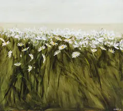 Ardoth Terrill Hughes, Daisy hedge, oil on canvas