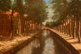Canal view by Continental School, oil on canvas, sold Mar 2024