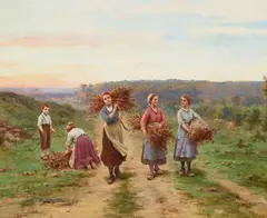 César Pattein, Wood gatherers returning home, oil on canvas