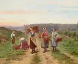 César Pattein, Wood gatherers returning home, oil on canvas