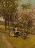 David Wilkie Wynfield, Beneath the trees, oil on canvas