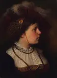 Dutch School, A portrait of a young woman in a feathered hat, oil on panel