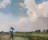 Edward James Buttar, A walk along the river, oil on canvas
