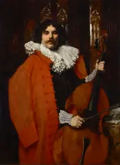 Ferdinand Roybet, A portrait of a gentleman in a red coat playing a cello, oil on panel
