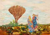 SEO, Gespräch am Baum, 2004, Acryl und Reispapier auf Leinwand