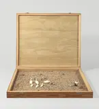 Entenjagd by Dieter Roth, 1971, Spielzeugfiguren (Ritter, Enten, Gänse und Hühner), in Schokolade, in verschließbarem Holzkasten, sold Nov 2012