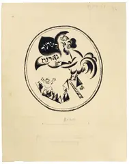 El Lissitzky, Umschlagentwurf zum Buch „Das Huhn, das einen Kamm haben wollte, 1919, Tuschfeder auf Bütten (Wasserzeichen: ORIGINAL LIGAT MILLS)