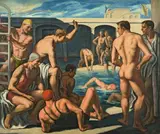 Camille Liausu, Badeszene, 1936, Öl auf Rupfen