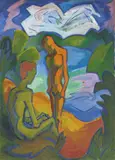 Fritz Schaefler, Zwei Jünglinge am See, Um 1920, Öl und Eitempera auf Leinwand