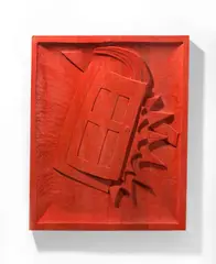 Ohne Titel (Don't Wake Up Daddy) by Martin Kippenberger, 1994, Relief aus rot gefasstem Holz, sold Jun 2021
