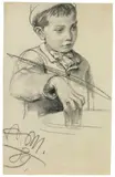 Adolph von Menzel, Junge mit Wasserglas, 1889, Bleistift, teilweise gewischt, auf Papier