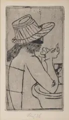 Frantisek Tichy, Black Woman at a Table, 1936, drypoint, paper