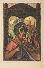 Josef Vácha, Printmaker and His Muse, 1935, coloured woodcut, paper