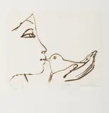Ota Janeček, Girl with a Bird, 1980s, drypoint, paper