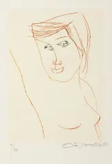 Ota Janeček, Green-Eyed Girl Nude, 1991, drypoint, paper
