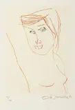 Ota Janeček, Green-Eyed Girl Nude, 1991, drypoint, paper