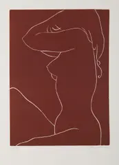 Ota Janeček, Nude in Red, 1960s, linocut, paper