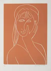 Ota Janeček, Portrait of a Girl, 1980s, linocut, paper