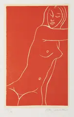 Ota Janeček, Sitting Nude, 1980, linocut, paper