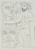 Pablo Picasso, Sculpteur et Deux Têtes sculptées (from La Suite Vollard), Etching on Montval paper with Vollard watermark