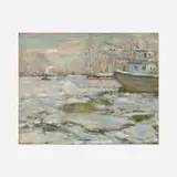 Fred Wagner, Boats in the Harbor, pastel on paper