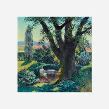 An Afternoon Read, New Hope by Richard Wedderspoon, c. 1940, oil on canvas, sold Dec 2021