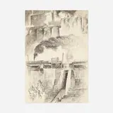 Arthur Meltzer, Factories, charcoal on paper