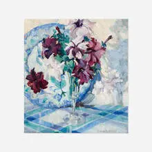 Petunias by Paulette Van Roekens, 1927, oil on canvas, sold Dec 2021