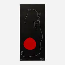 Oiseau devant le soleil by Joan Miró, 1961, lithograph in colors on black wove paper, sold Oct 2021