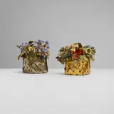 Claude Moliterni, Flower basket ornaments, set of two, c. 1950, sterling silver, sterling silver-gilt, enamel