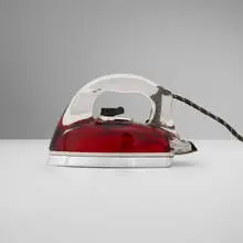 Saunders Corporation, Silver Streak iron, model 1038, c. 1942 / 1946, Pyrex glass, chrome-plated steel, aluminum, plastic