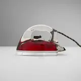 Saunders Corporation, Silver Streak iron, model 1038, c. 1942 / 1946, Pyrex glass, chrome-plated steel, aluminum, plastic