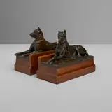 Georges Gardet, Chien danois et chienne danoise bookends, set of two, c. 1900, patinated bronze, walnut
