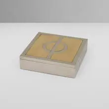 Christian Dior, Cigar box, c. 1975, silver-plated metal, brass, mahogany