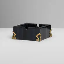 Chaumet, Art Deco ashtray, c. 1925, tiger's eye, gilt silver, 18k yellow gold, malachite
