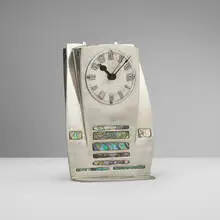 Archibald Knox, Tudric table clock, model 0252, 1902-05, pewter, abalone shell