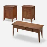 Custom nightstands, pair and coffee table by Caperton Furnitureworks, 2019, stained cherry, metal, sold Feb 2024