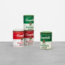 Studio Simon, Omaggio ad Andy Warhol, set of four stools (from Ultramobile series), c. 1973, enameled steel, upholstery