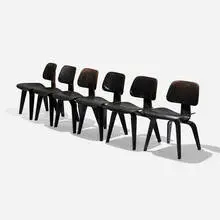 DCWs, set of six by Charles and Ray Eames, 1945 / 1948, aniline-dyed ash plywood, rubber, sold Feb 2015
