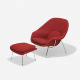 Womb chair and ottoman by Eero Saarinen, polyester, upholstery, chrome-plated steel, foam, sold Feb 2015