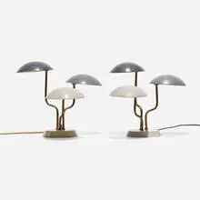 Lightolier, table lamps, pair, c. 1955, enameled steel, brass