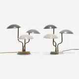 Lightolier, table lamps, pair, c. 1955, enameled steel, brass