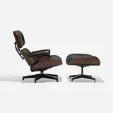 Charles and Ray Eames, 670 lounge chair and 671 ottoman, c. 1956, rosewood plywood, leather, enameled aluminum, down filling